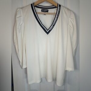 Karl Lagerfeld Ivory Blouse with Black V-Neck
